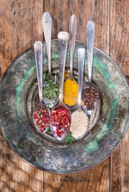 Close up of spices and herbs